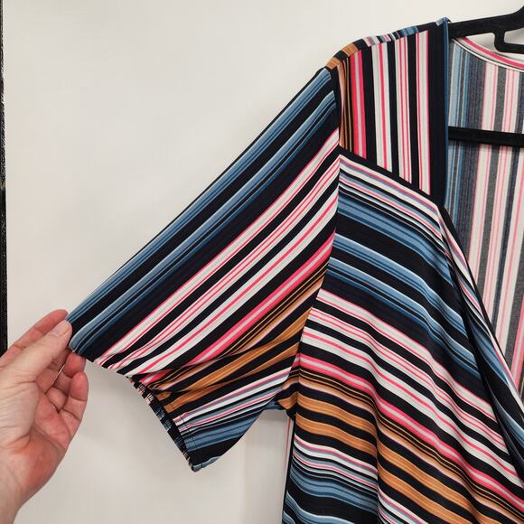 Lane Bryant Multicolor Illusion Stripe Peplum Tunic Faux Wrap Plus Women's 22/24 - Picture 7 of 11